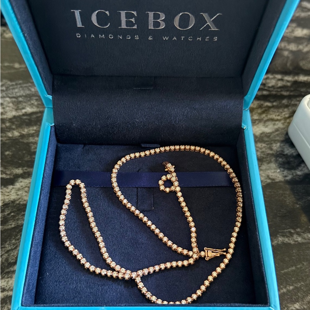 IceBox Diamond Tennis Necklace ~ 5 carats 14k Rose Gold Like New w/ Original Box
